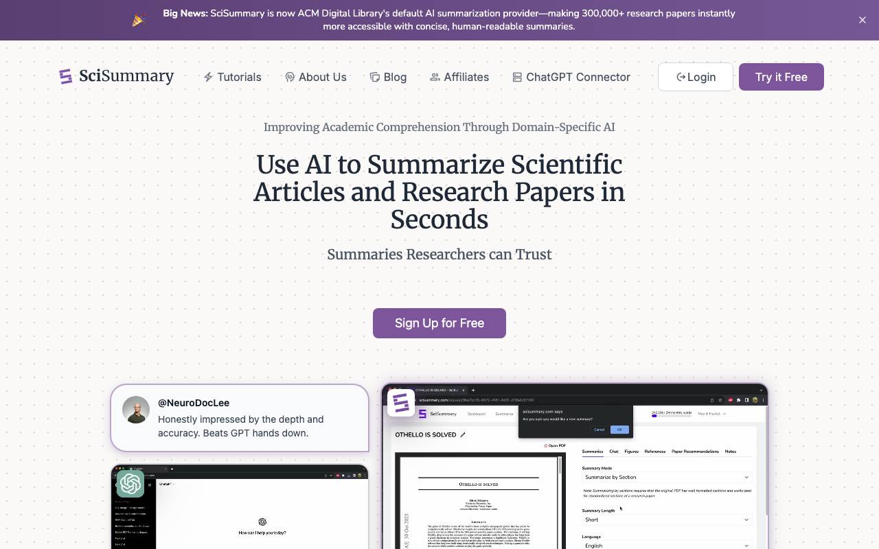 SciSummary website preview