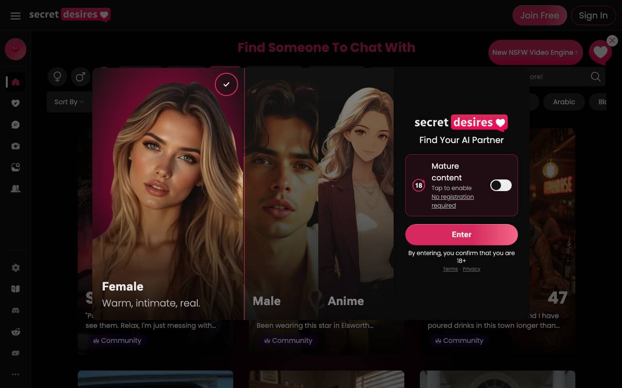 Secret Desires AI website preview