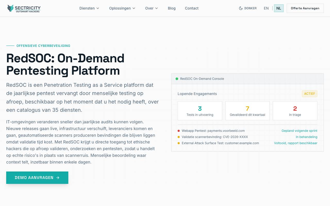 Sectricity RedSOC Platform website preview