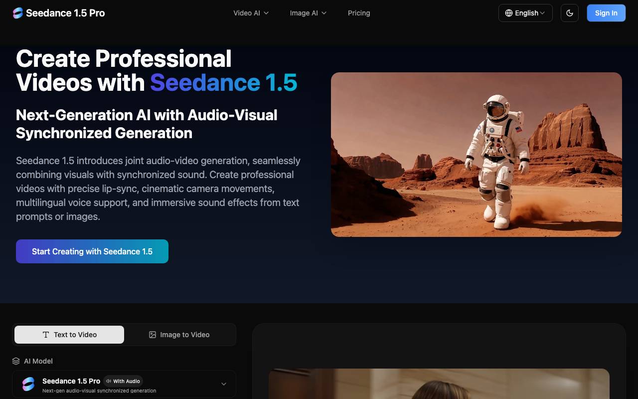 Seedance 1.5 Pro website preview