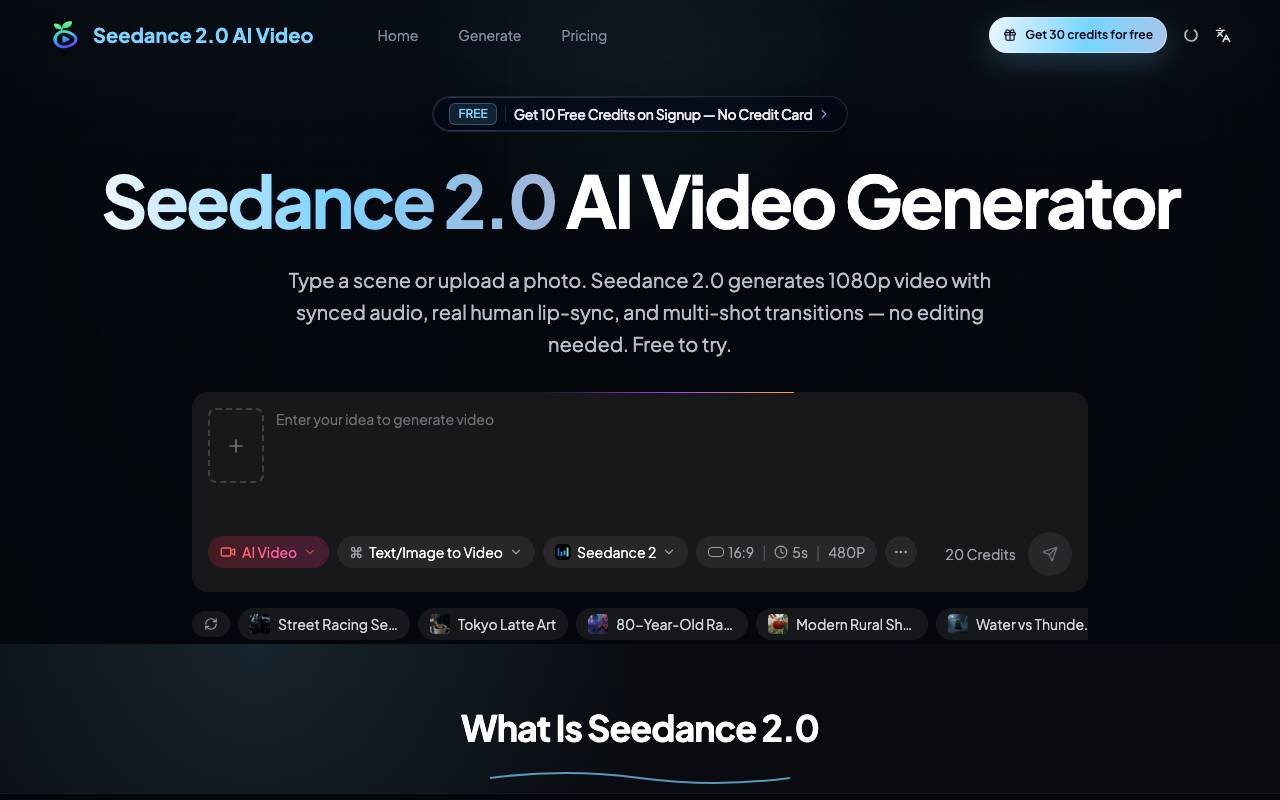 Seedance 2.0 AI Video website preview