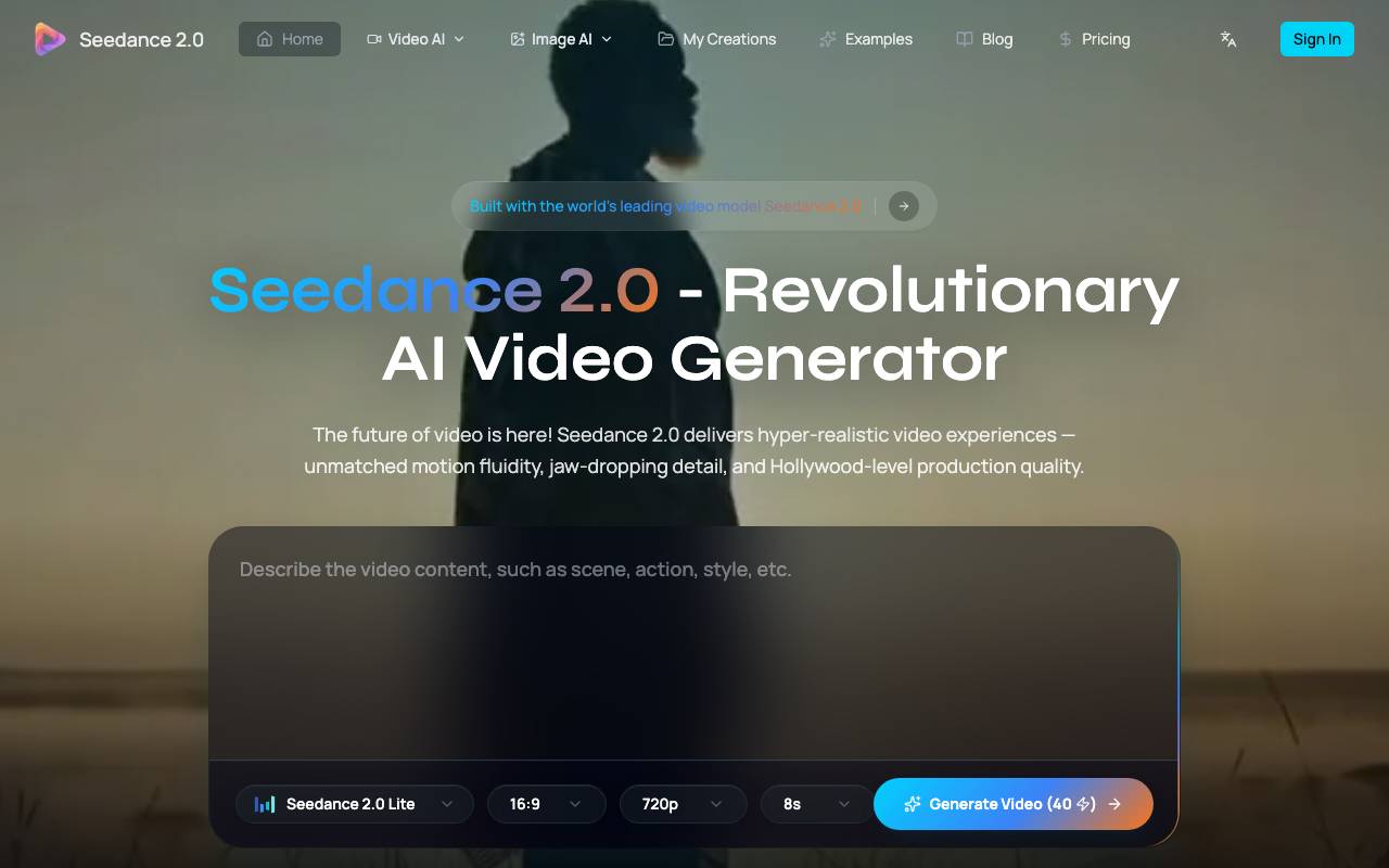 Seedance 2.0 Video Generator website preview