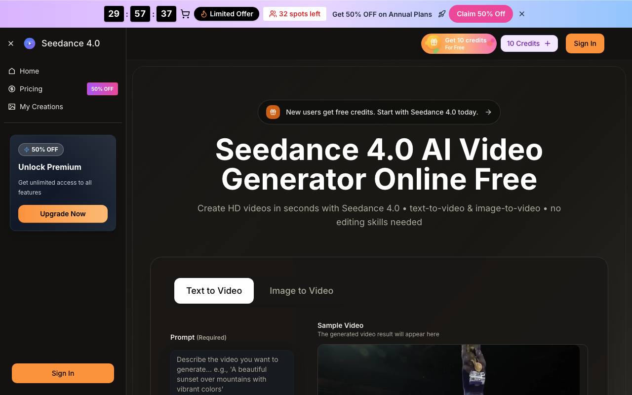 Seedance 4.0 website preview