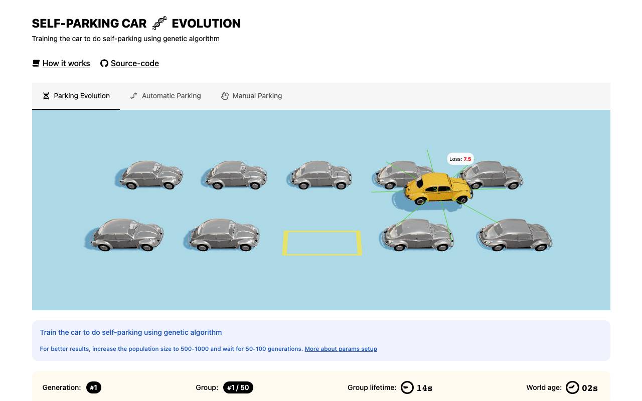 Self-Parking Car Evolution website preview