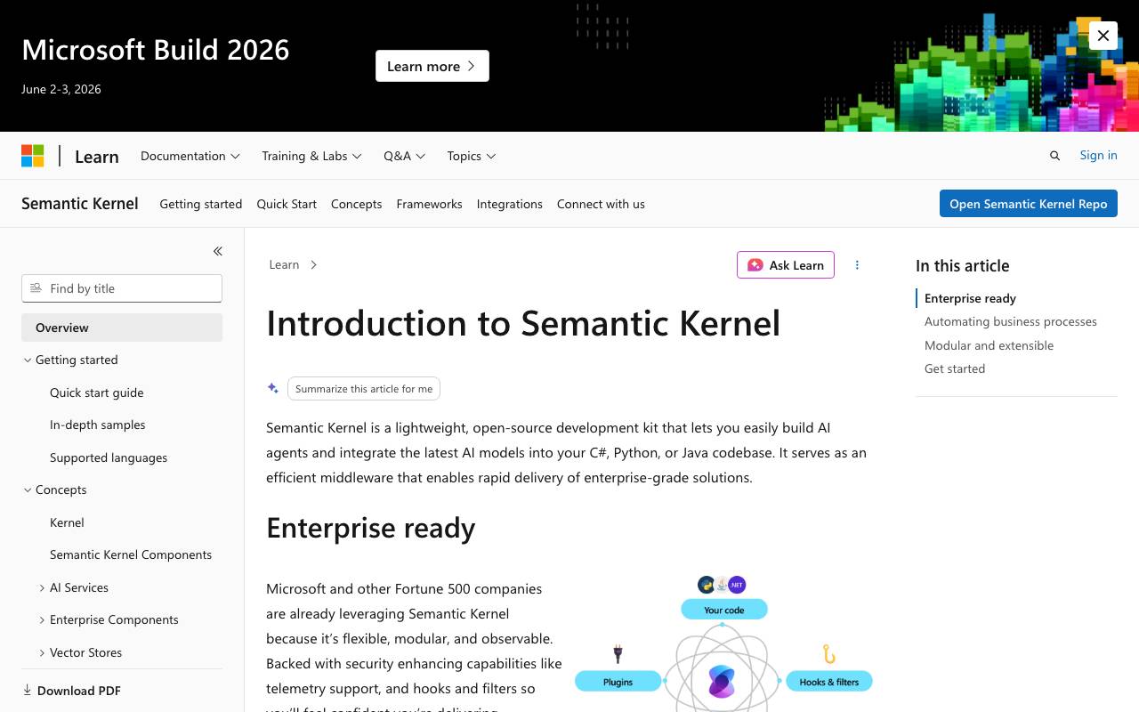 Semantic Kernel website preview