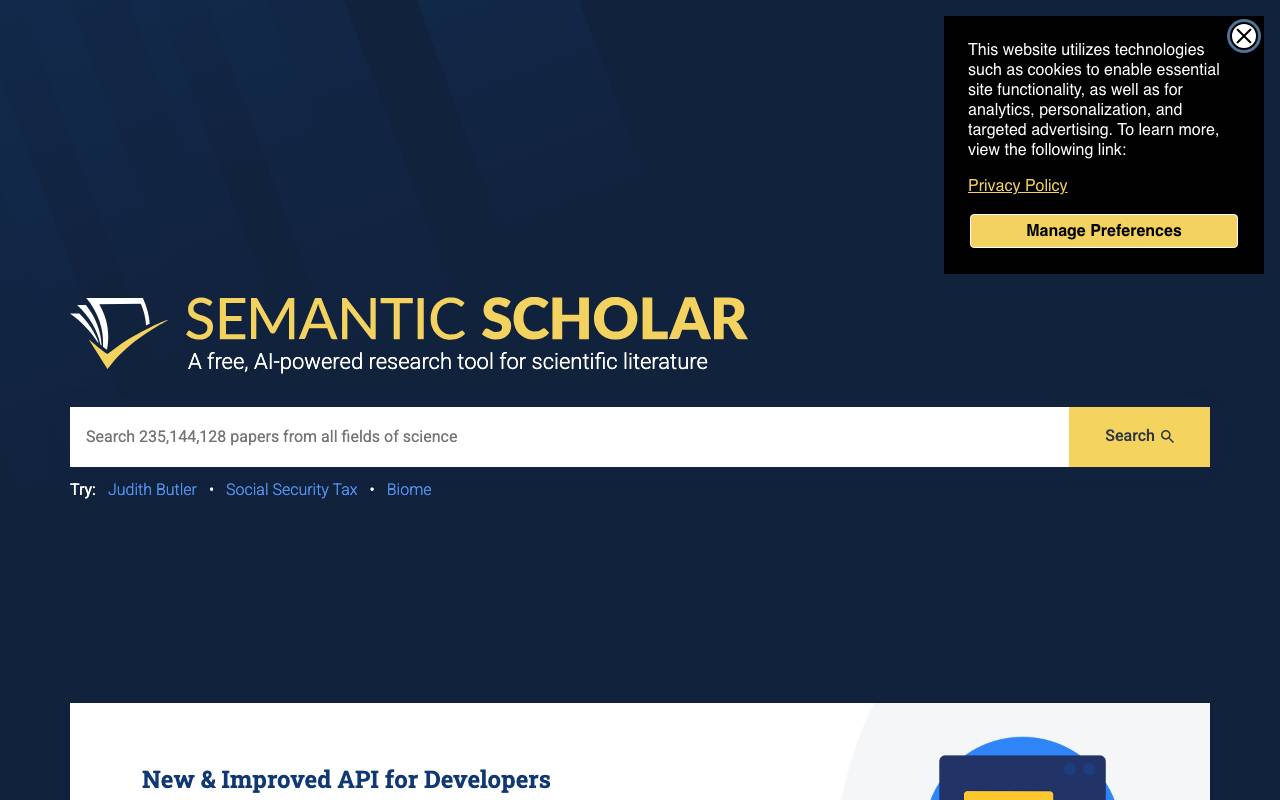 Semantic Scholar website preview