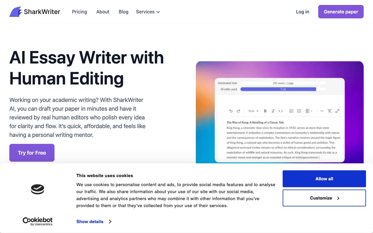 Sharkwriter website preview