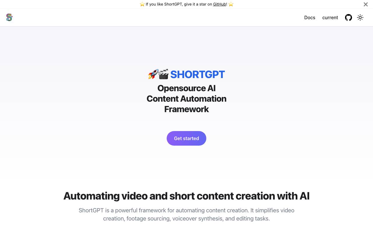 ShortGPT website preview