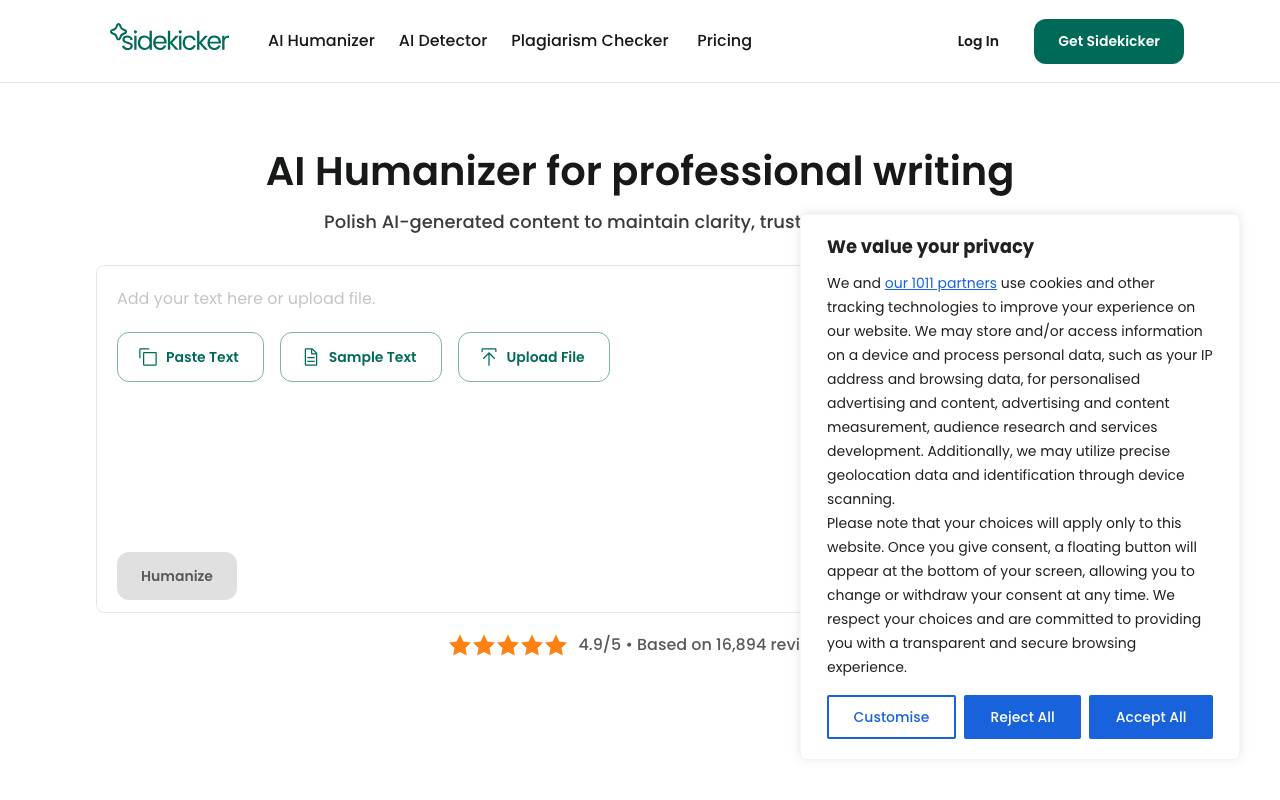 SideKicker AI website preview