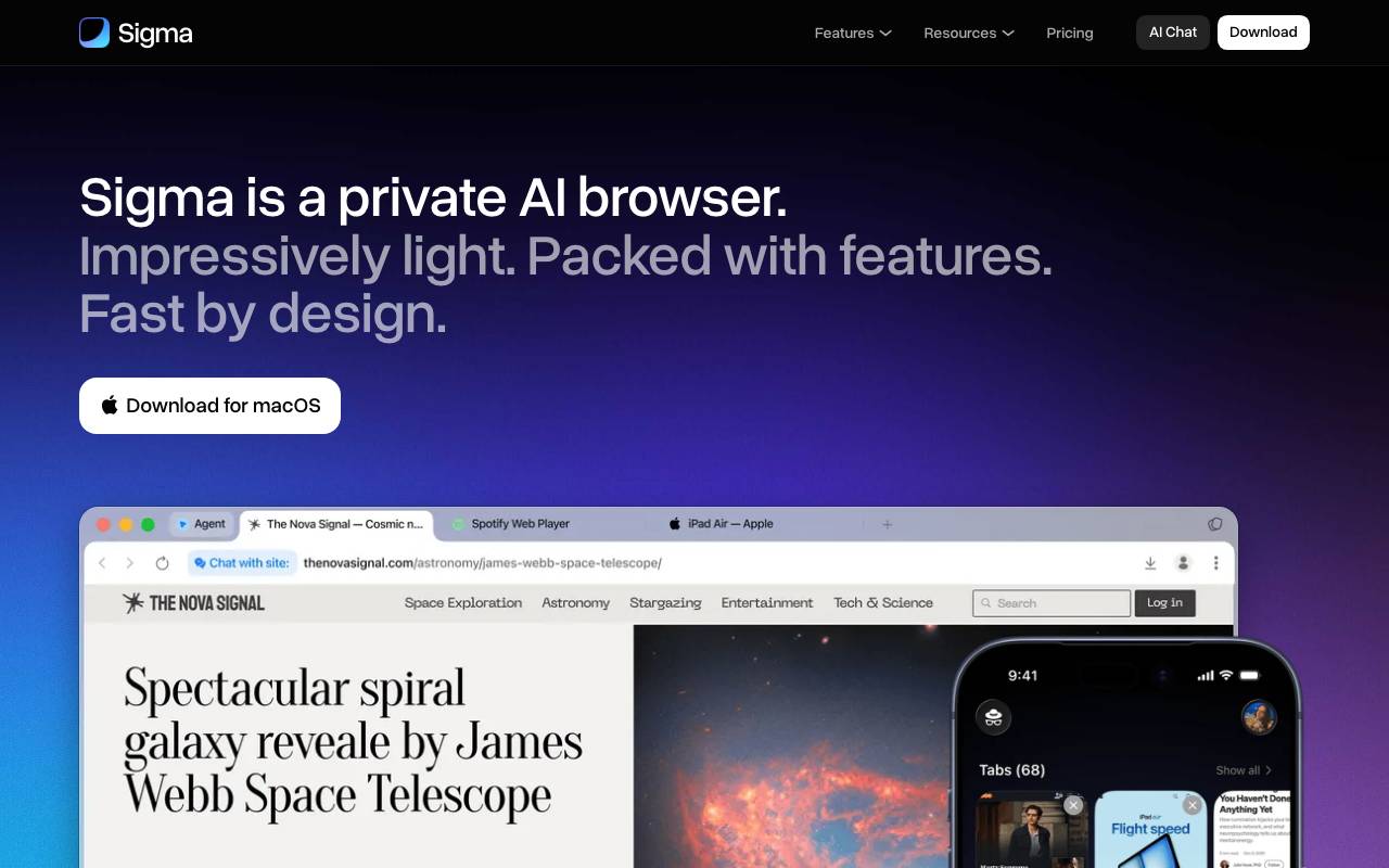 Sigma AI Browser website preview