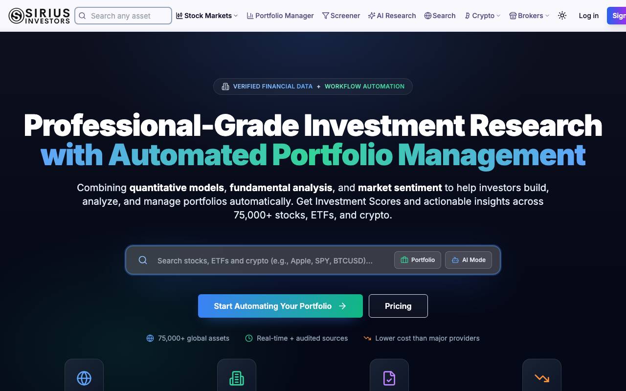 Sirius Investors website preview