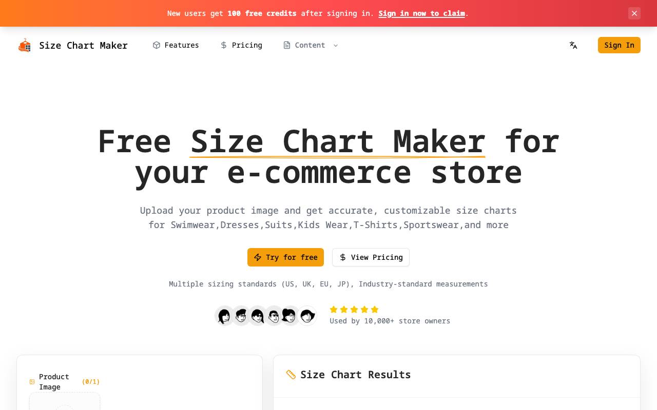 Size Chart Maker website preview