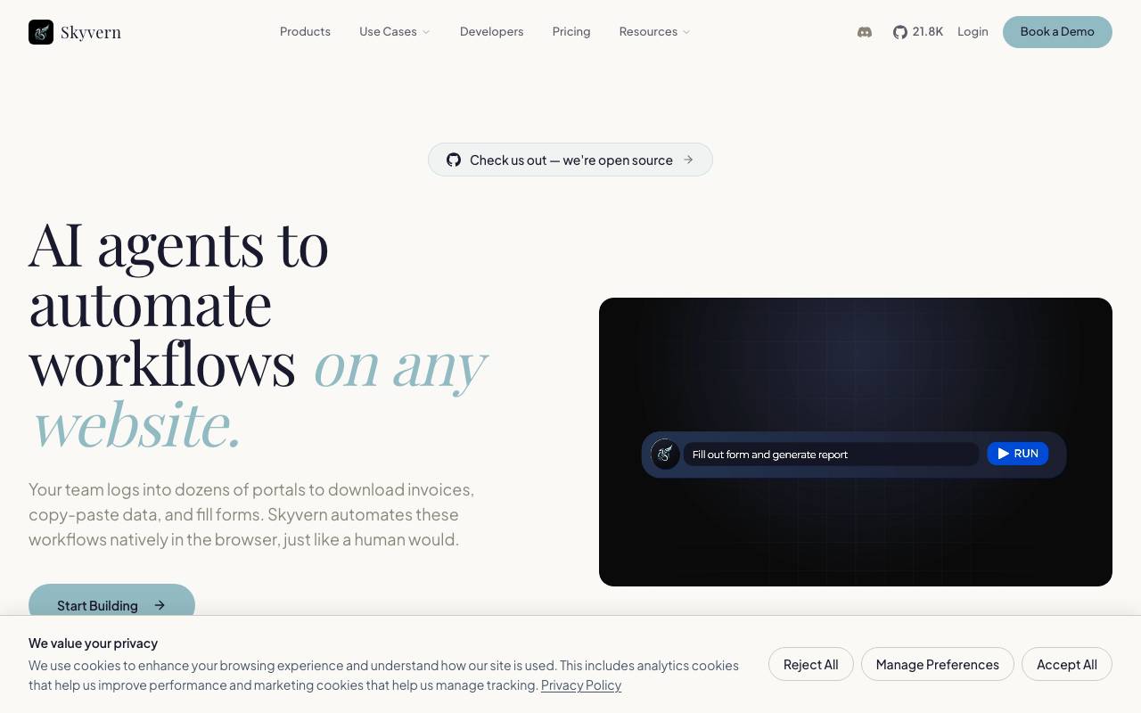 Skyvern website preview