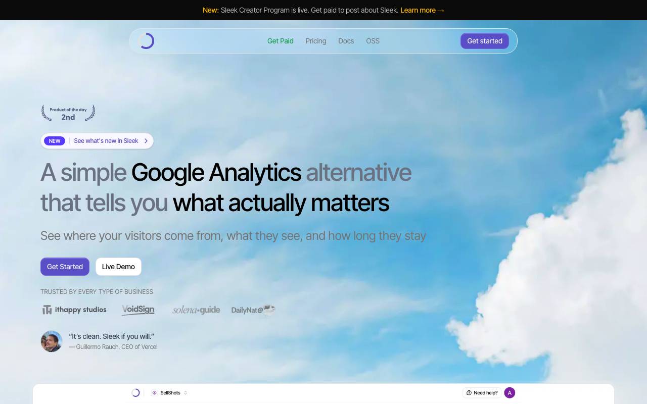 Sleek Analytics website preview