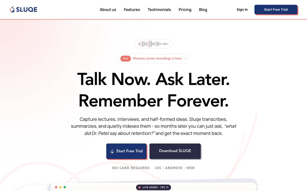 Sluqe website preview