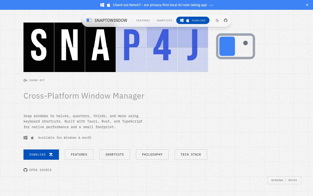 SnapToWindow website preview