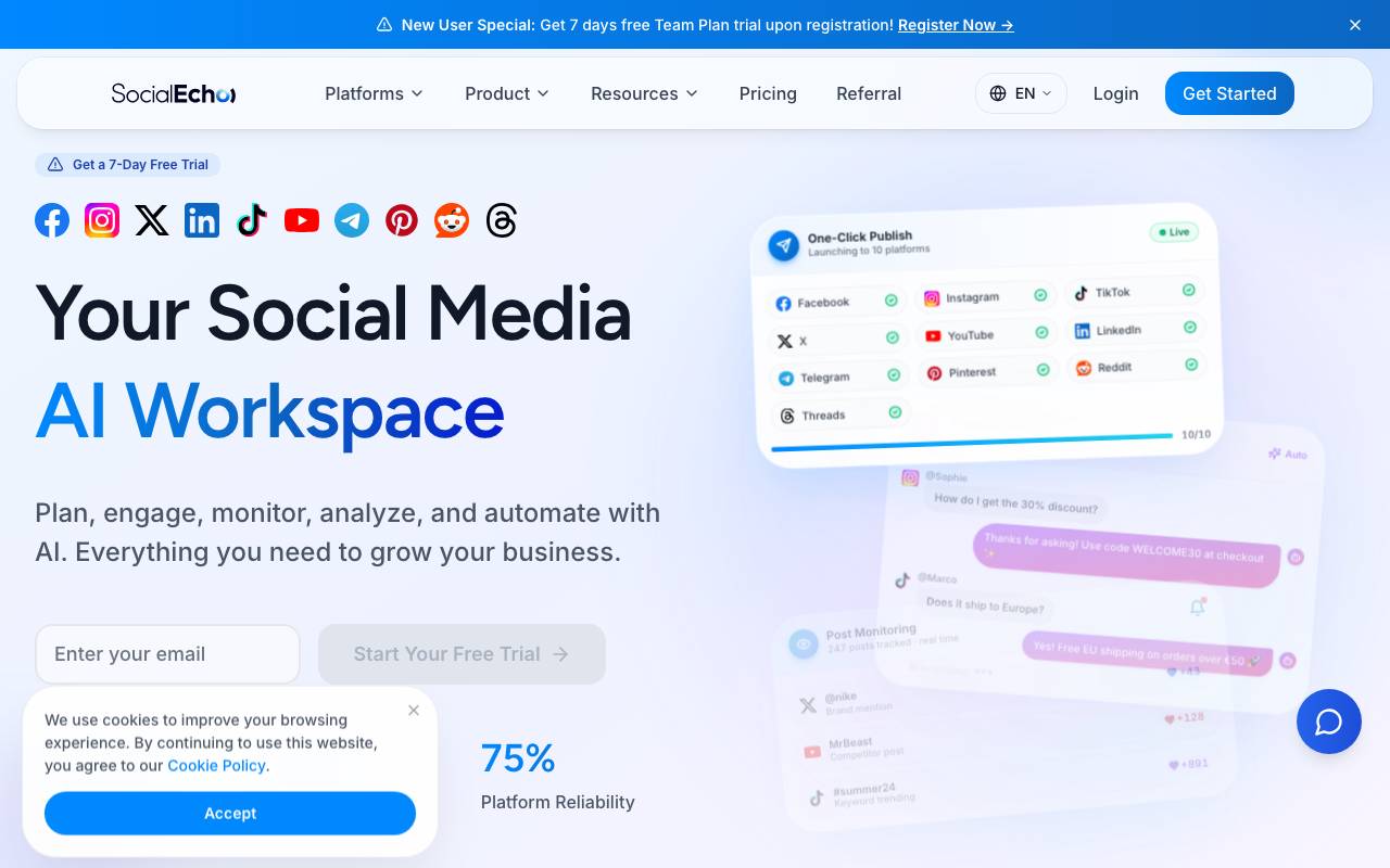 SocialEcho website preview