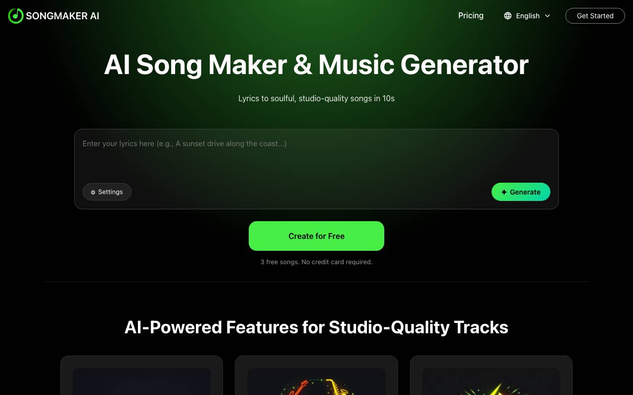 SongMaker-AI Music Generator website preview