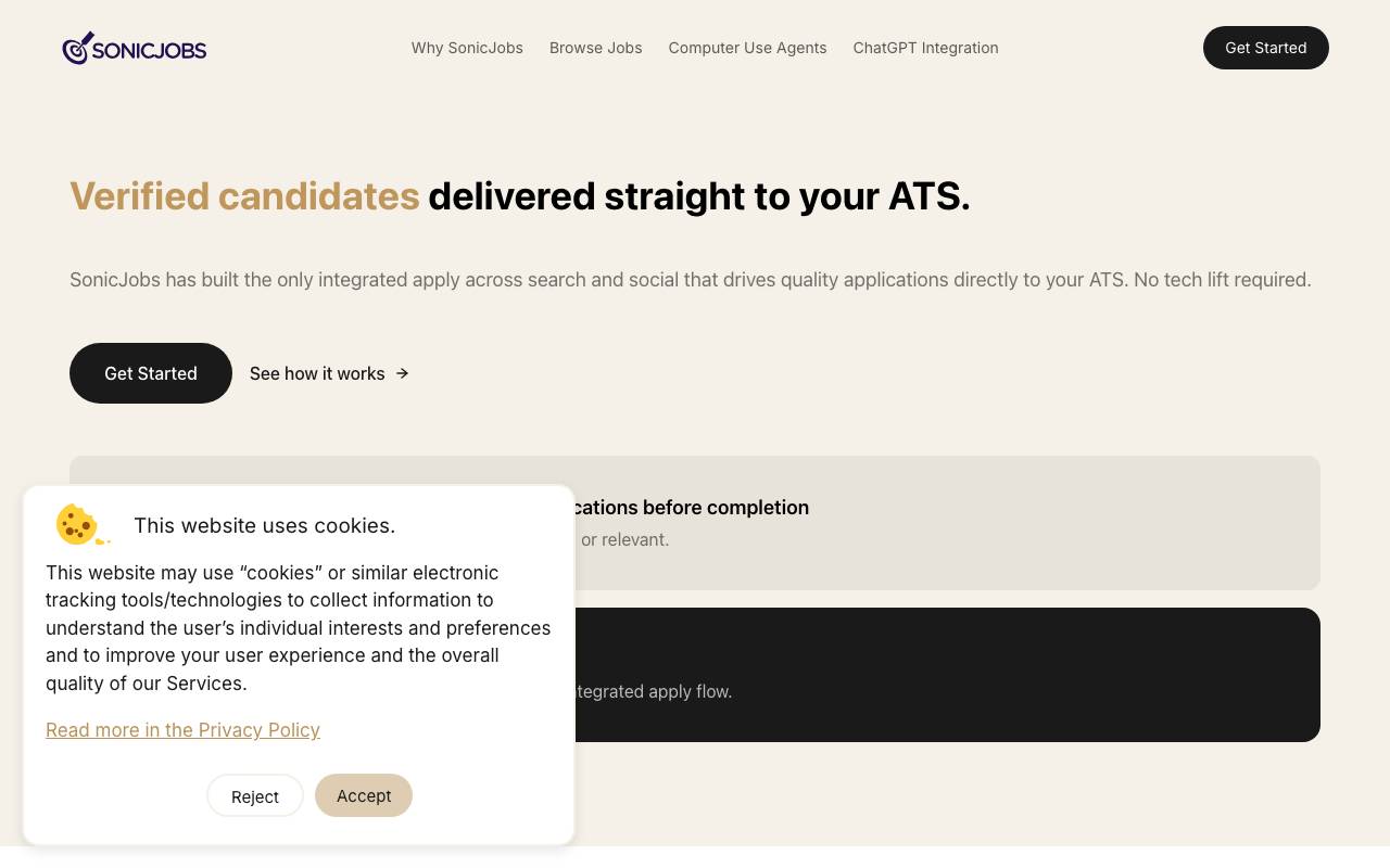 SonicJobs website preview