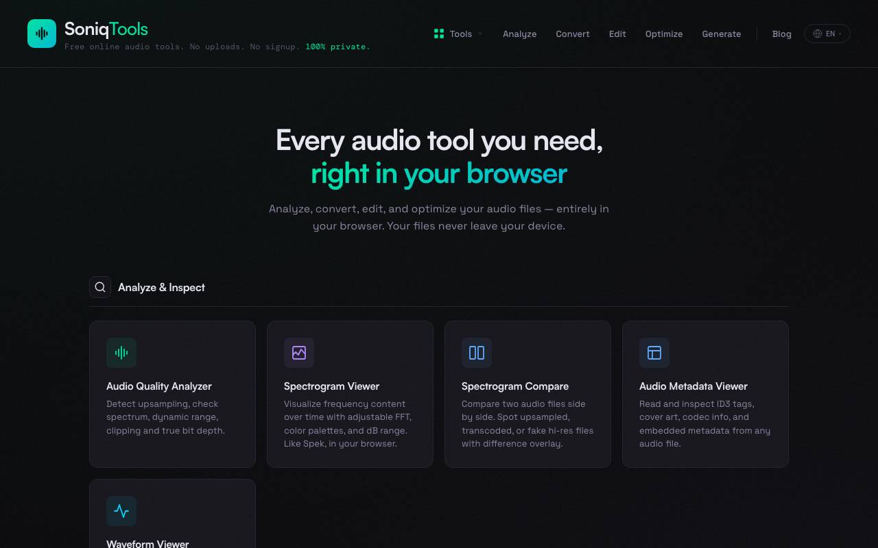 SoniqTools website preview