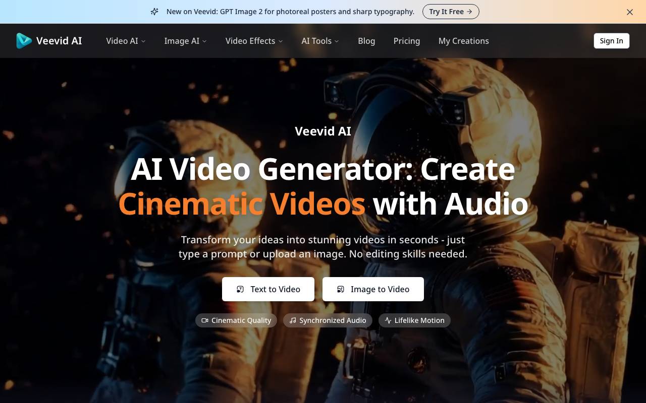 Sora 2 - Cinematic AI Video Generator with Audio website preview