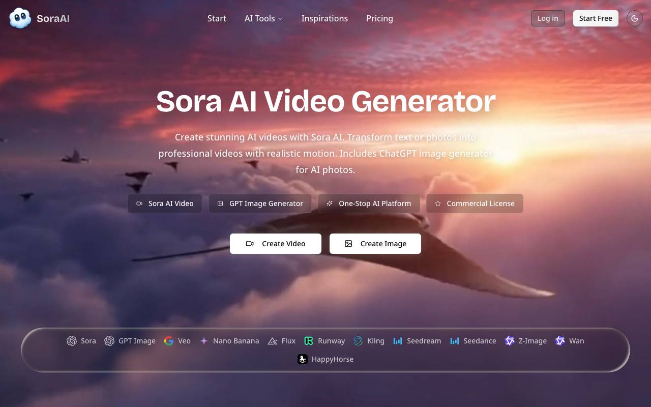 Sora AI Video Generator website preview
