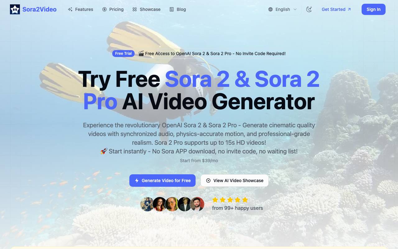 Sora2video website preview
