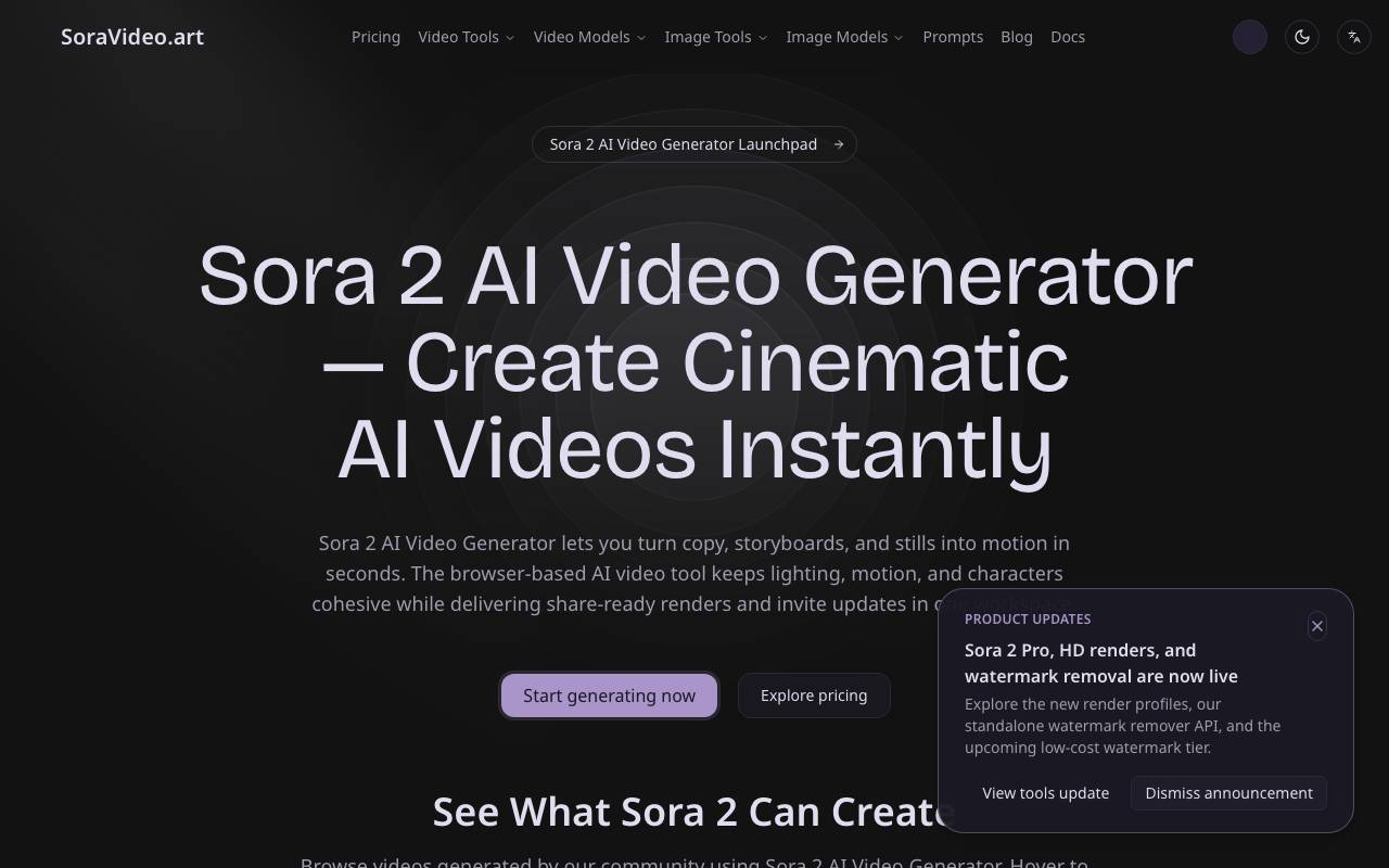 SoraVideo.art website preview
