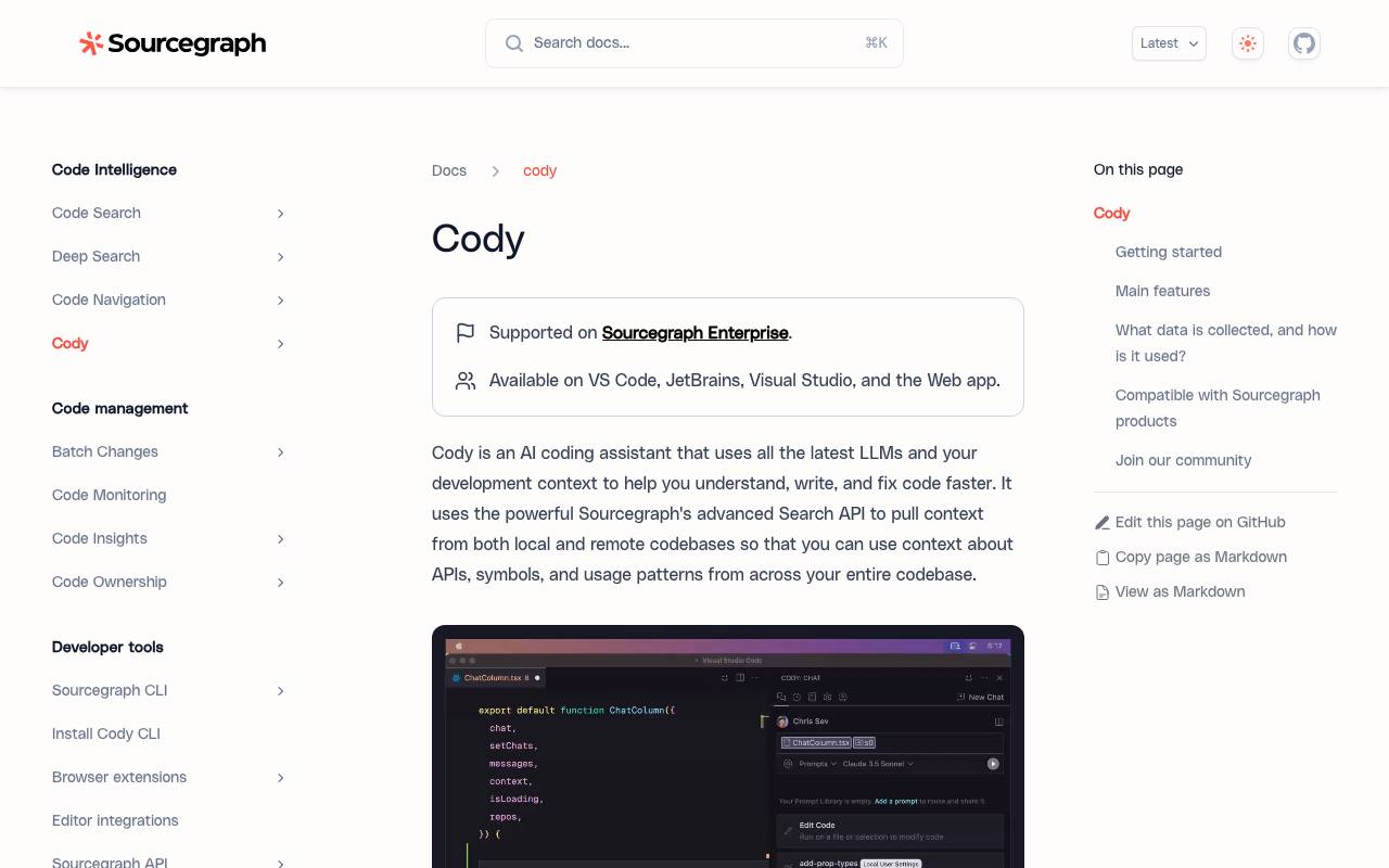 Sourcegraph Cody AI website preview