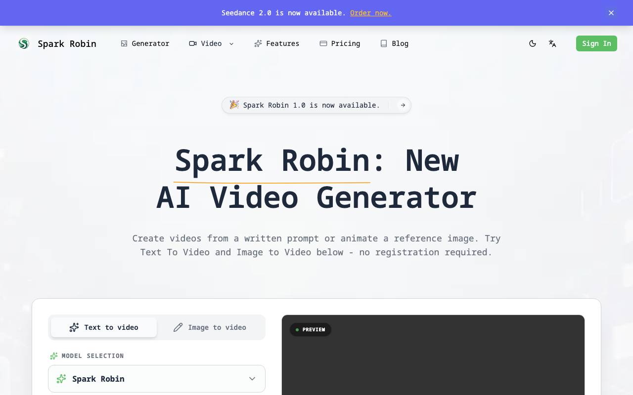 Spark Robin website preview