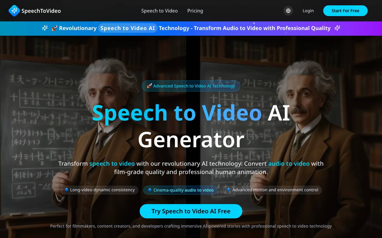 Speech to Video AI Generator website preview