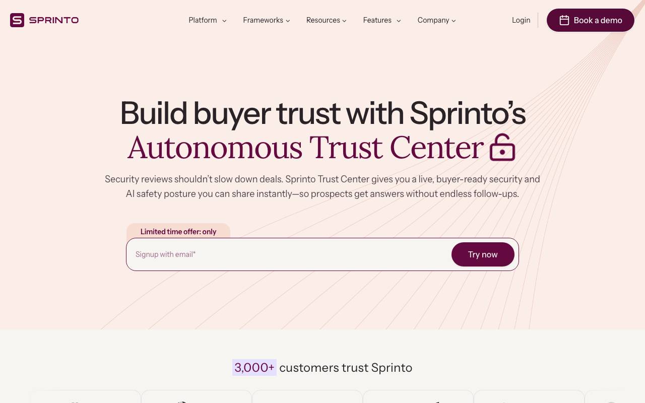 Sprinto Trust Center website preview