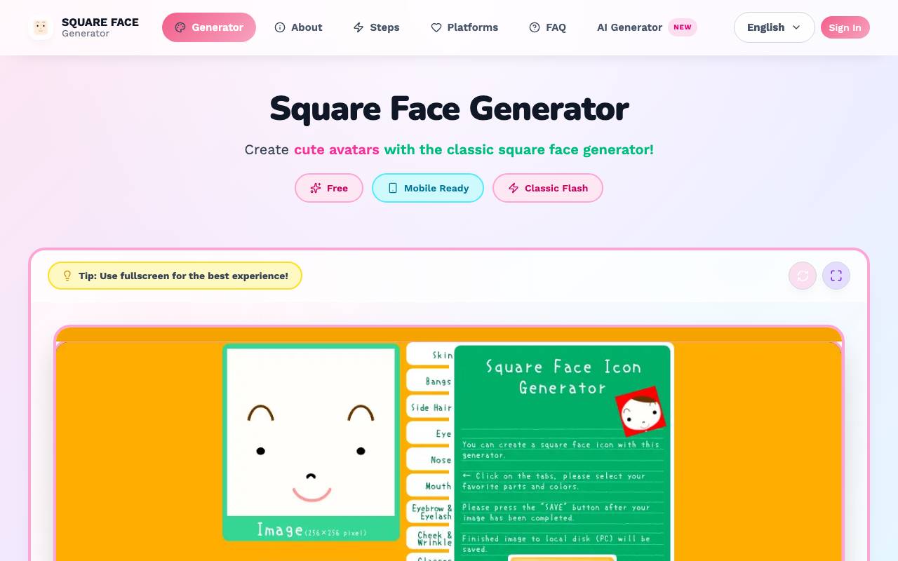 Square Face Generator website preview