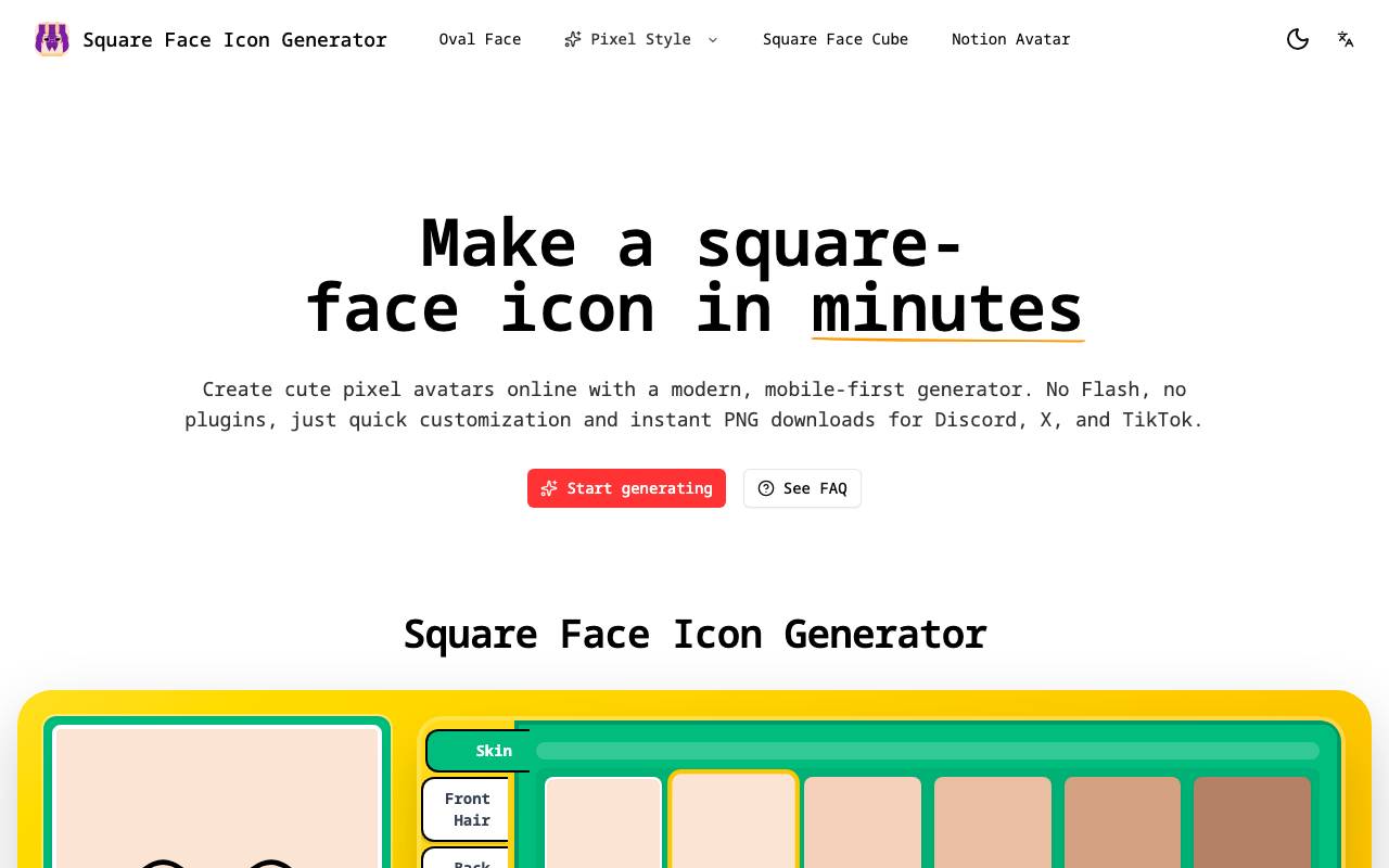 Square Face Icon Generator website preview
