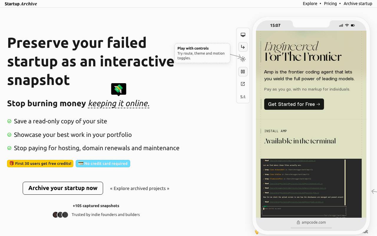 Startup Archive website preview