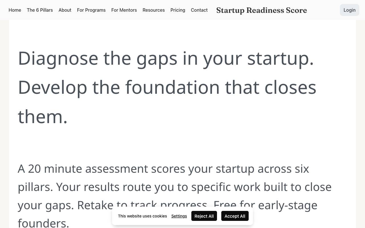 Startup Readiness Assessment website preview