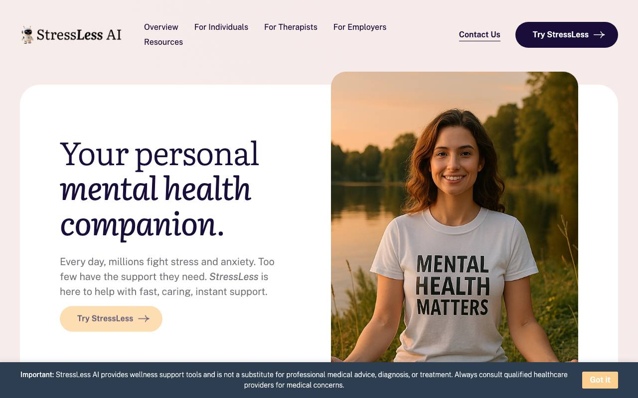 StressLess AI website preview