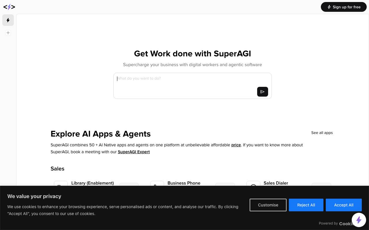 SuperAGI website preview