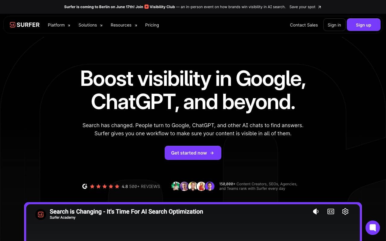 Surfer SEO website preview
