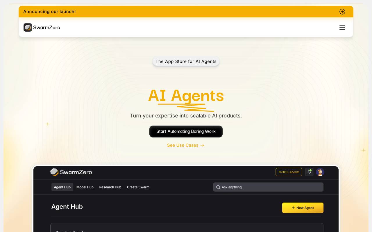 SwarmZero website preview