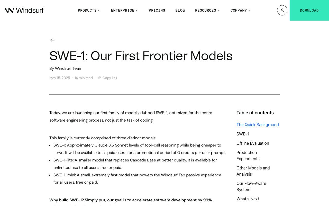 SWE-1 ai coding model website preview