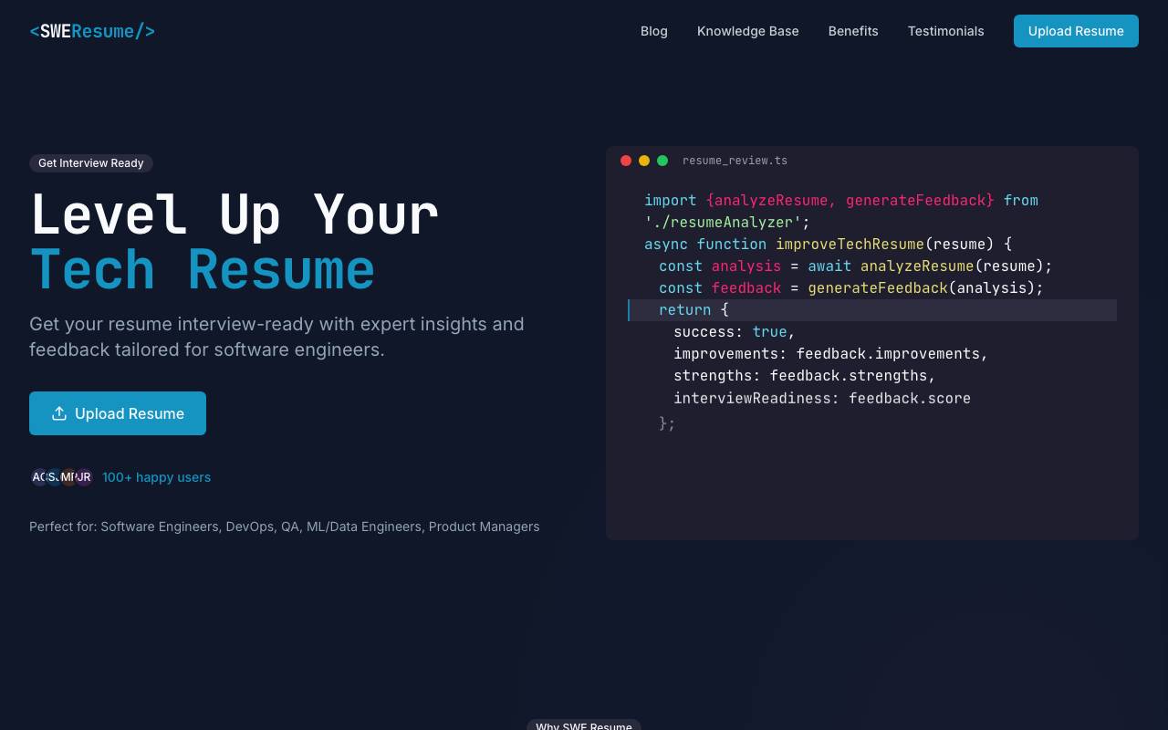 SWE Resume website preview