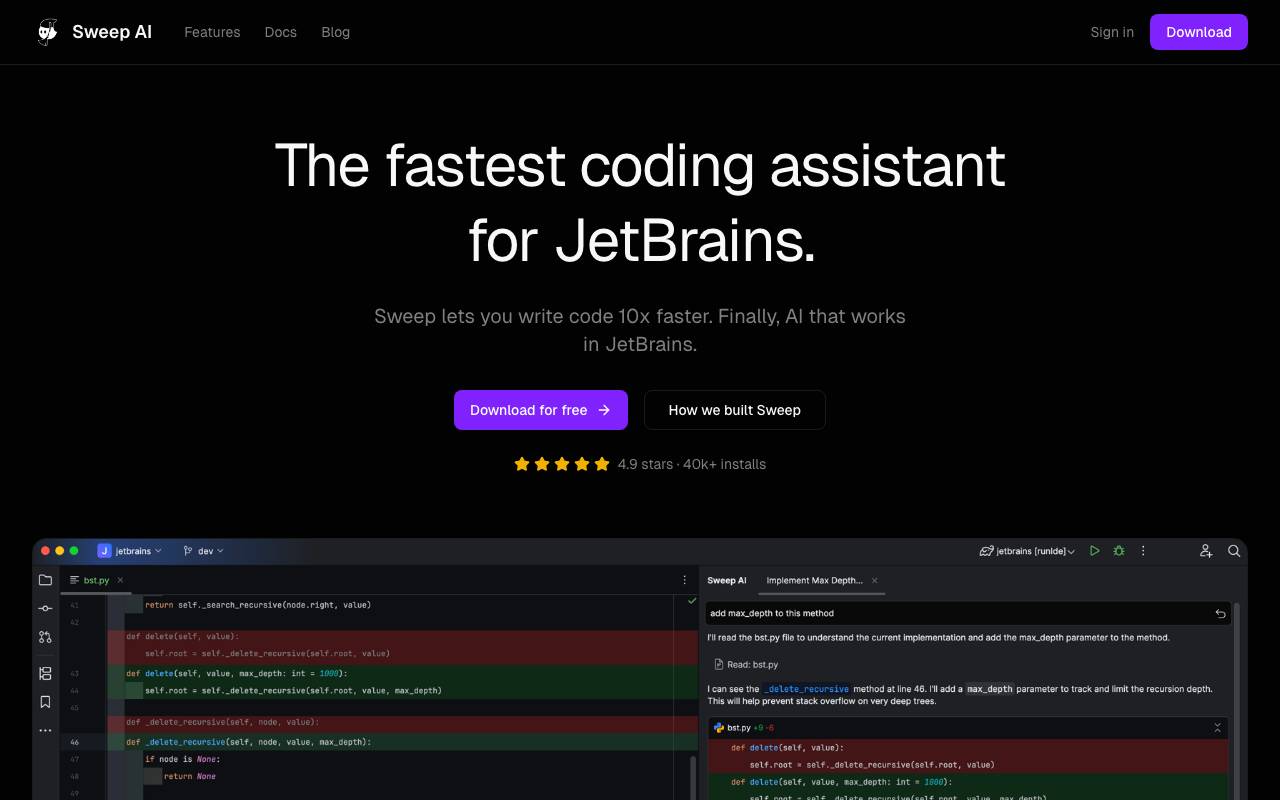 Sweep AI website preview