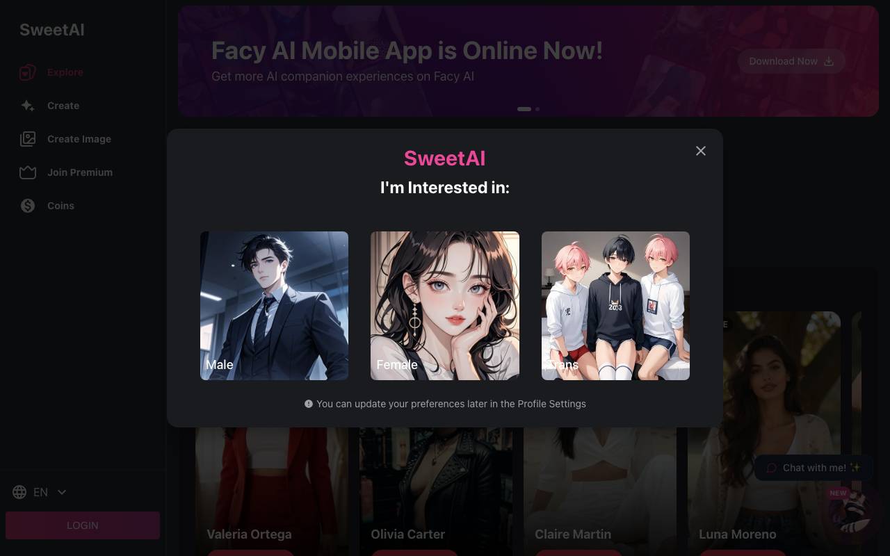SweetAI Chat website preview