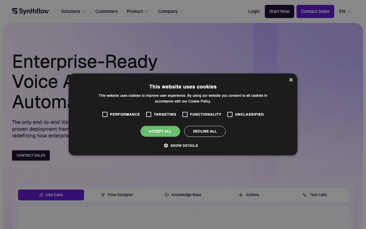 Synthflow AI website preview