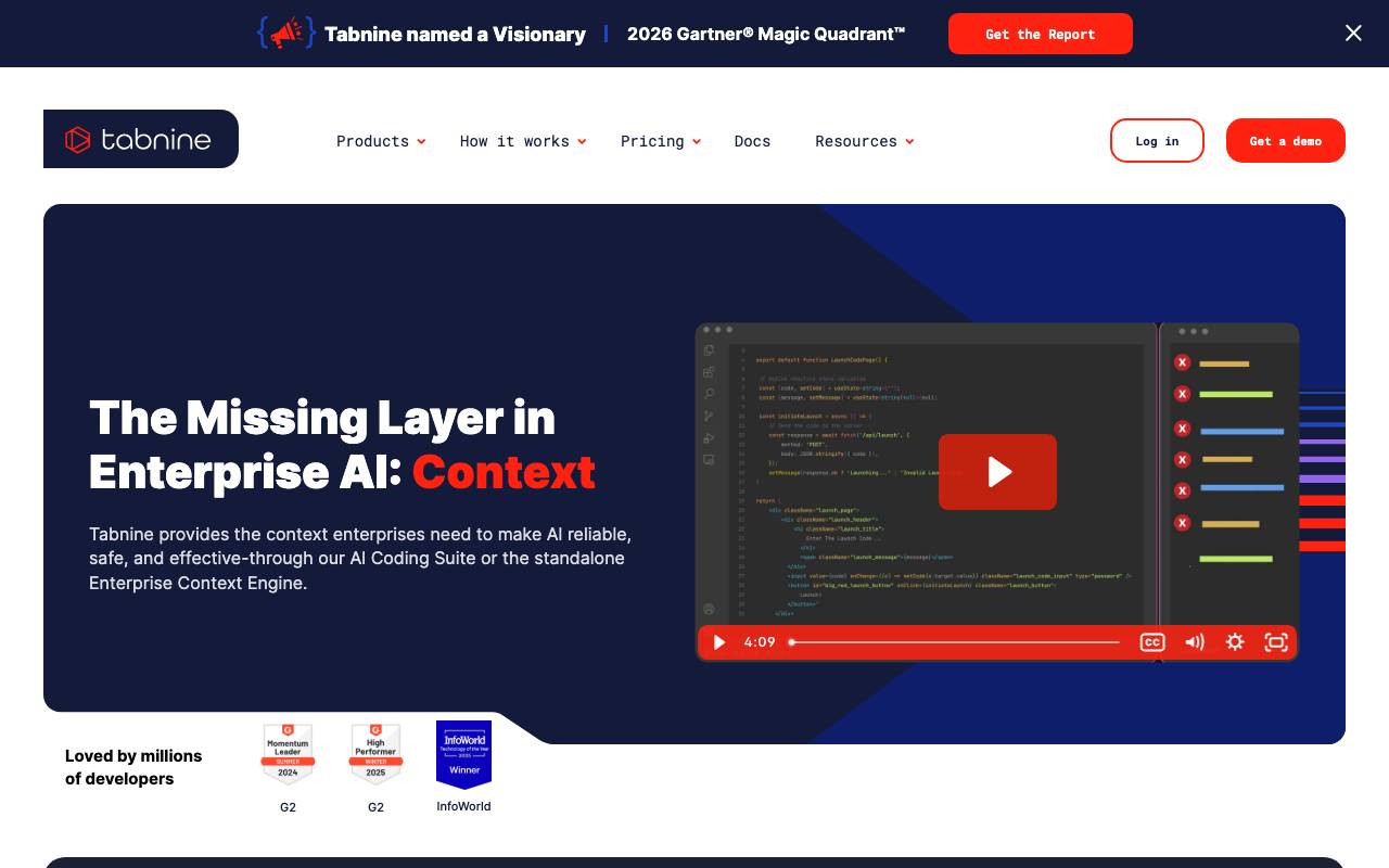 Tabnine website preview