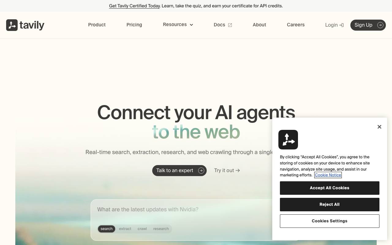 Tavily website preview