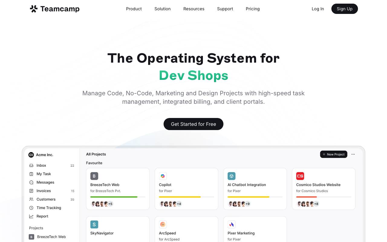 Teamcamp website preview