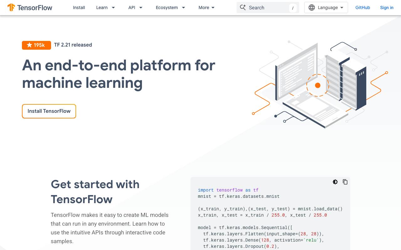 TensorFlow website preview