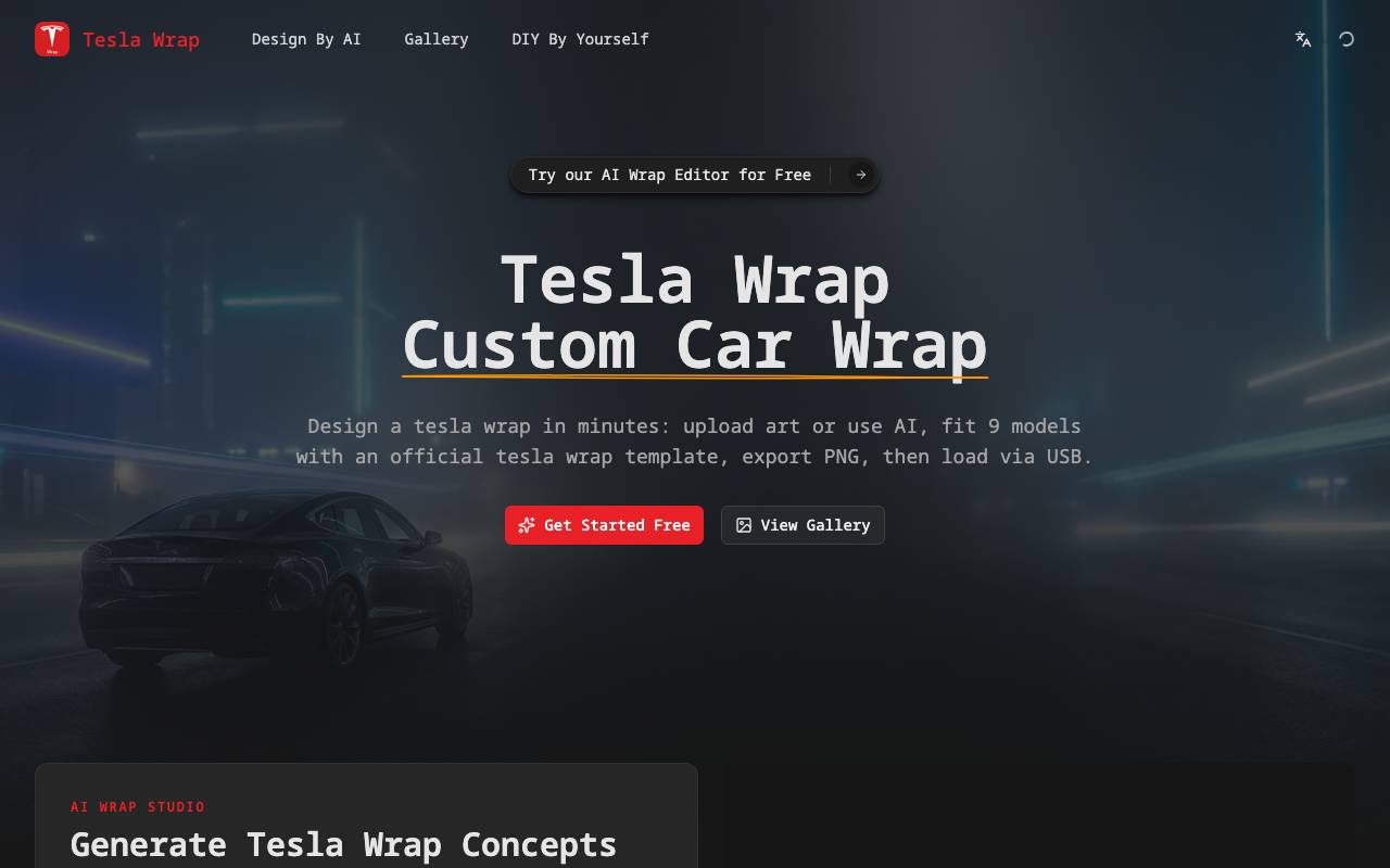 Tesla Wrap website preview